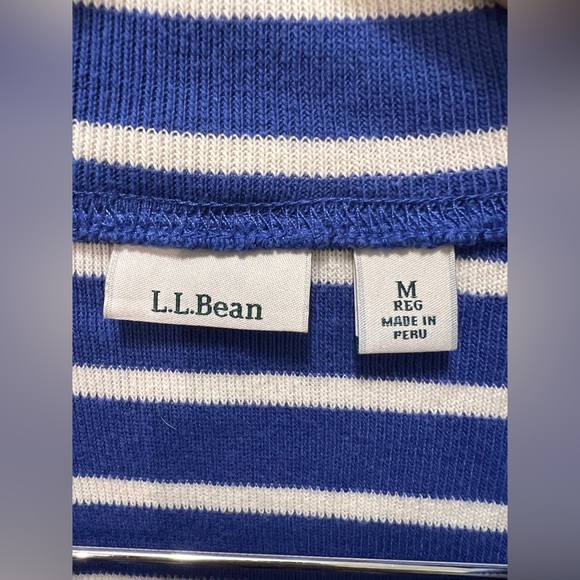 L.L. Bean Blue and White Striped Quarter-Zip Women’s Size M - Picture 4 of 7